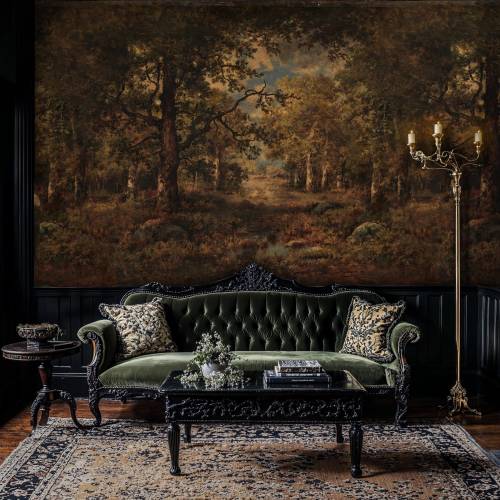 Dark Vintage Forest Wallpaper Mural: Gothic Victorian Peel and Stick