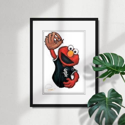 Chicago White Sox Elmo Sketch Print - MLB and Sesame Street Licensed Limited Edition Art Wall Decor Poster Print by S. Preston