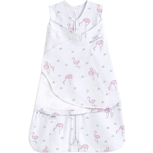 HALO 100% Cotton Sleepsack Swaddle, 3-Way Adjustable Wearable Blanket, TOG 1.5, Flamingos, Small, 3-6 Months