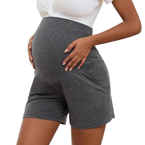 SWEETBUMP Maternity Shorts Long Maternity Lounge Pants with Pockets Over The Belly Pregnancy Shorts