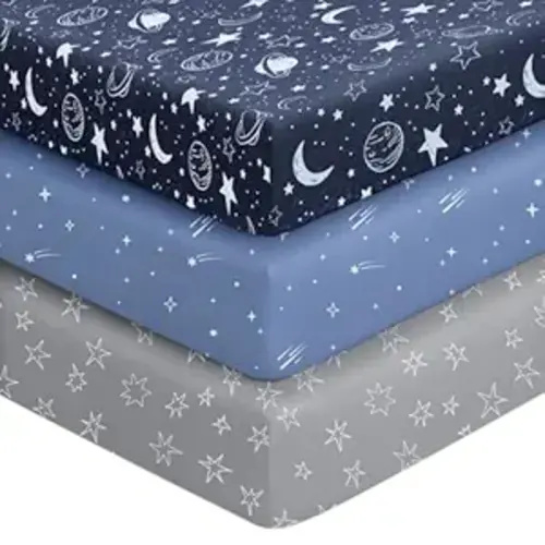 Unnivoll Baby Crib Sheets for Boys Girls, 28x52x8in Fitted Crib Sheet Neutral 3 Pack for Standard Crib and Toddler Mattress, Breathable Soft Microfiber Baby Sheet Blue Gray Planet