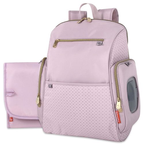 Fisher-Price Fastfinder Gemma Diaper Bag Backpack with Portable Changing Pad, Wipes Dispenser (Pink)