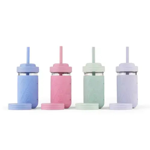 12oz Glass Mason Jar Drinking Tumblers + Food Storage (pink) - Elk and Friends