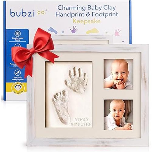 Baby Footprint Kit, Baby Foot and Hand Print Kit, Baby Keepsake Frame, Nursery Pictures Frames, Hand Print Mold Kit, New Mom Gifts, Baby Newborn Essentials Must Haves, Baby Shower Gifts (White Wash)