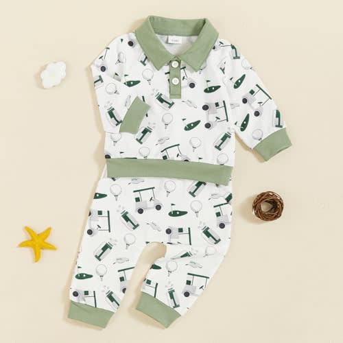 SAYOO Toddler Baby Boy Golf Outfit Hole in One Embroidery Sweatshirts Top Plaid Long Pants Set 2Pcs Golf Theme Fall Clothes