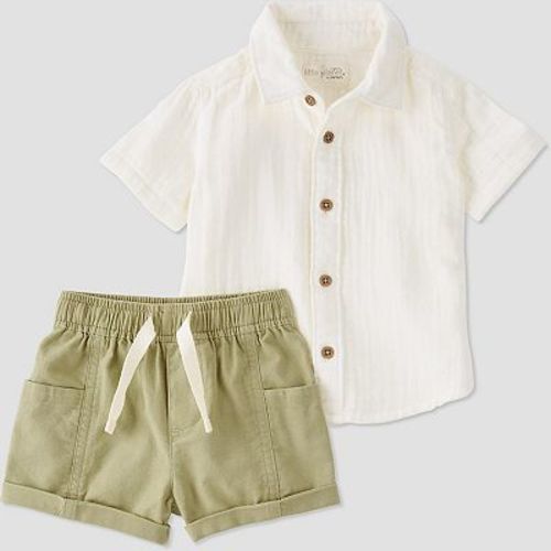 Baby Boy Little Planet by Carter's Organic Cotton Cotton Button-Front Shirt and Linen Shorts Set