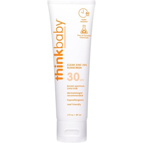Thinkbaby Mineral Sunscreen, SPF 30 Clear Zinc Oxide Baby Sunscreen, 3 Fl Oz, Natural, Water Resistant Reef Safe Sunscreen, Broad Spectrum UVA/UVB Sun Screen for Sun Protection, Travel Size