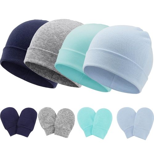 BQUBO Baby Hats and Mittens Infant Cotton Beanie Gloves No Scratch Set Newborn Hospital Hat for Boys Girls