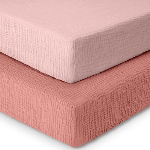 Dreamology Muslin Crib Sheets, Girls, Boys, Standard Crib Sheet, 2 Pack, Soft, Crib Sheet,100% Cotton Crib Sheets for Standard Cribs and Toddler Bed Fitted Sheet,52x28 Crib Mattress Sheets | Rose,Pink