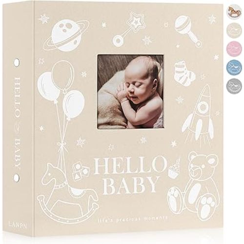 Lanpn Baby Photo Album 4x6 600 Pockets, Linen Photo Book Newborn Bebe Album Memory Book with DIY Window Holds 600 Horizontal and Vertical Pictures Gift for Boy Girl Baby Shower Beige