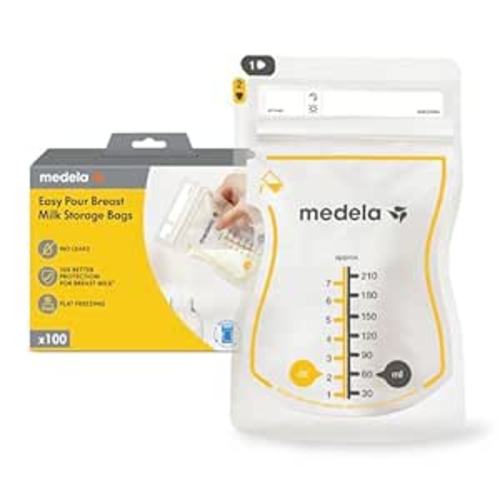 Medela Easy Pour Breastmilk Storage Bags 100 Count 7oz/210ml Disposable, Leakproof, Fast Freeze, Breast Milk Protection Recyclable & BPA Free