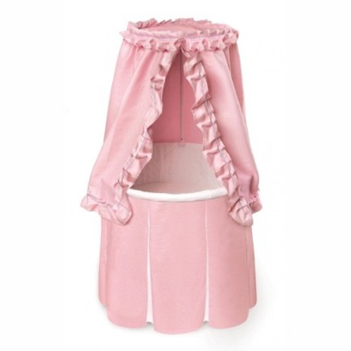 Badger Basket Empress Round Baby Bassinet with Canopy - Pink Bedding with White Pleats