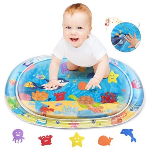 Lupantte Tummy Time Baby Water Mat, Flapping Will Make Funny Sounds Play Water Mat, Activity Center for Infant Baby Toys 3-24 Months, Ellipse Baby Water Mat Cartoon Perfect for Newborn Growth