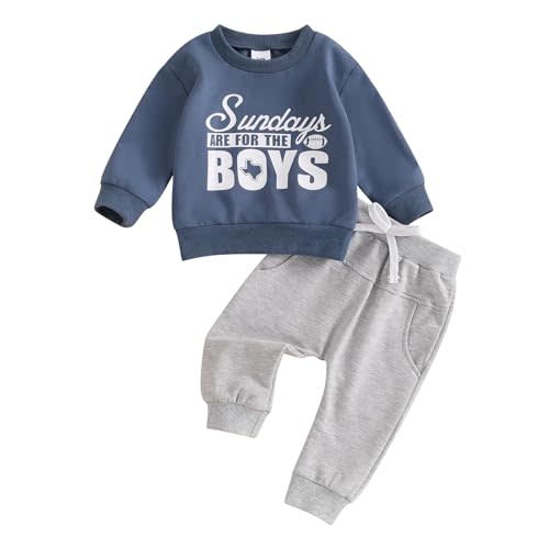 Toddler Baby Boy Football Outfit Football Embroidery Sweatshirt Pullover Casual Jogger Pant 2Pcs Fall Sport Clothes
