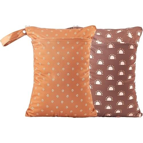 Wet Dry Bags with Two Zippered Pockets and Handle, Reusable Storage Bag for Breast Pump Parts & Baby Items, Waterproof Diaper Bags, Yoga Gym Bag for Swimsuits or Wet Clothes-2pcs, 11.8*15.75"
