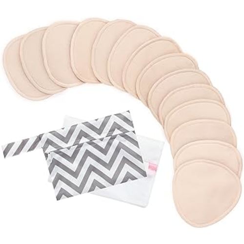 14-Pack Organic Nursing Pads - Washable Breast Pads for Breastfeeding, Nursing Bra Nipple Pads for Breastfeeding, Pumping Bra Reusable Breast Pad, Maternity Breastfeeding Bra Pad (Bare Beige, L 4.8")