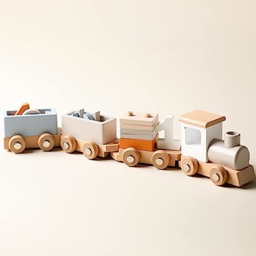 ibwaae Wooden Train Set for Baby Toys with Numbers and Blocks Train Toy 12 PCS for Toddler Boys and Girls 1 2 3 4 5 Birthday Toys - Trains