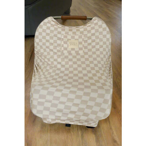 Taupe Checkered Multi-Use | Bamboo | Car Seat & Nursing Cover