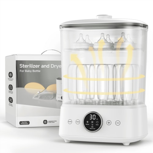 YunBaby Baby Bottle Steamer & Dryer, Large 2-Tier Capacity, Fits Bottles/Pacifiers/Pump Parts, LED Touch, Baby Essentials