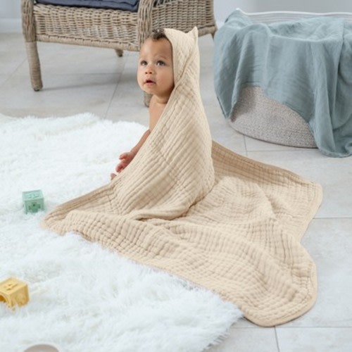Baby Hooded Muslin Cotton Towel for Kids by Comfy Cubs, Color: Sand, Size: pack of 2