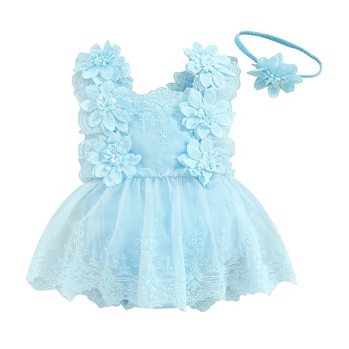 Newborn Baby Girl Lace Romper Dress Sleeveless Floral Lace Outfits Summer Toddler Clothes with Headband