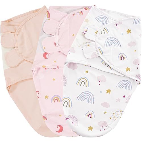 PHF 100% Cotton Baby Swaddle Sleep Sacks for Newborn, 3 Pack Soft Breathable Baby Swaddle Sack 0-3 Months for Boys Girls, Easy Adjustable, Blanket Wrap, Newborn Essentials (Rainbow)