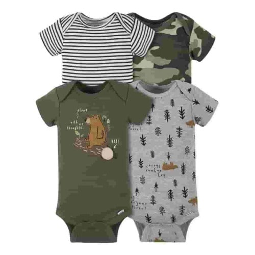 Gerber Baby Neutral Short Sleeve Onesies Bodysuits, 4-Pack, Sizes Newborn - 24 Months