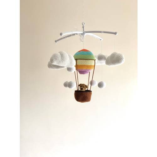 Rainbow hot air balloon with custom dog, crochet hot air balloon, crochet dog, personalized dog mobile nursery