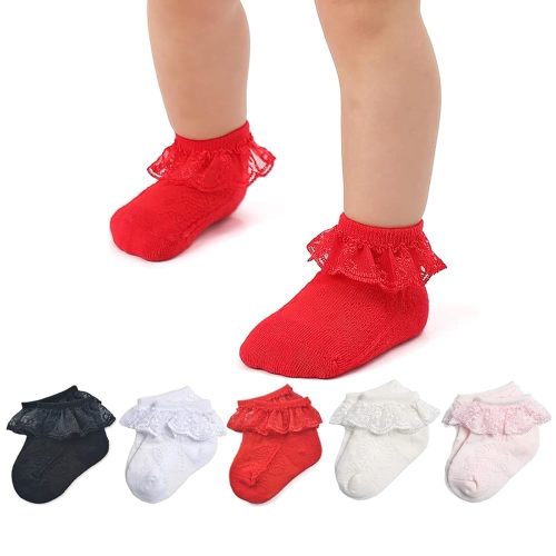 Baby Lace Socks Baby Girl Double/Eyelet Lace Ruffle Frilly Socks for Newborn Infant and toddlers Gift Set