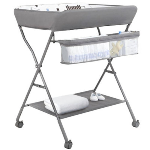 Baby Changing Table with Wheels and Waterproof Changing Pad, Height Adjustable | Wayfair