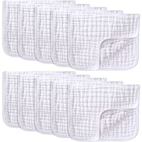 Yoofoss Muslin Burp Cloths 10 Pack Baby Washcloths Large 20''X10'' 100% Cotton 6 Layers Super Soft and Absorbent - White