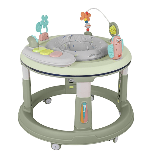 Green Baby Walker with Music and Lights, 5 Adjustable Heights