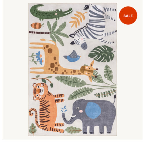 Debra Kids Spill Proof Washable Jungle Friends Rug | White Multicolor – Rugs USA
