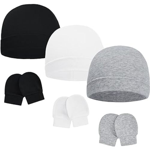 American Trends Baby Beanies for Boys Girls Newborn Infant Hat with Mittens Cute Cotton Hospital Hats for 0-6 Months
