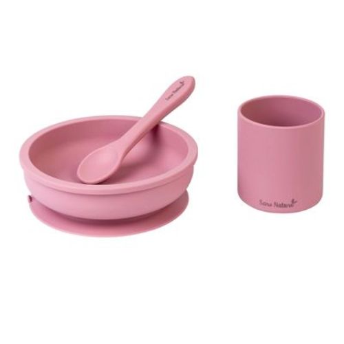 SARO "Nordic Party" 3-Piece Silicone Baby Feeding Set: Suction Plate, Spoon & Cup for Self-Feeding