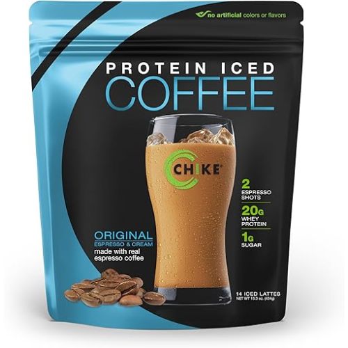 Chike Original High Protein Iced Coffee, 20 G Protein, 2 Shots Espresso, 1 G Sugar, Keto Friendly and Gluten Free, 14 Servings (15.3 Ounce)