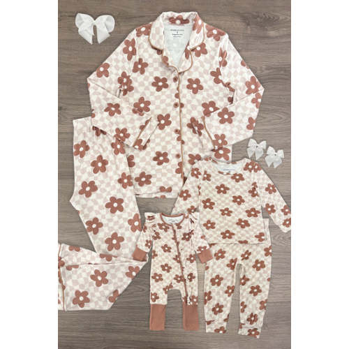 Mom & Me - Bamboo Checkered Blossoms Pajamas | Sparkle In Pink
