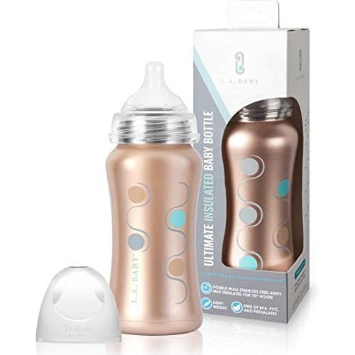 Stainless Steel Baby Bottle 9oz Insulated Baby Bottle | Insulate Milk for 10+ Hours | Non-Toxic Food-Grade Stainless Steel & Food-Grade Silicone Slow Flow Nipple | Leak-Free Design - Rose Gold