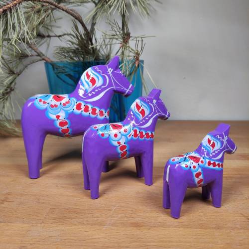 UNIQUE Dala Horse purple - Dalarna - antique - Wood Swedish Design - Handmade - Hand painted SUPER RARE horse