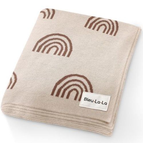 Bleu La La 100% Luxury Cotton Soft Knit Swaddle Baby Blanket For Blanket For Newborns And Infants Boys And Girls - Rainbow - Blue