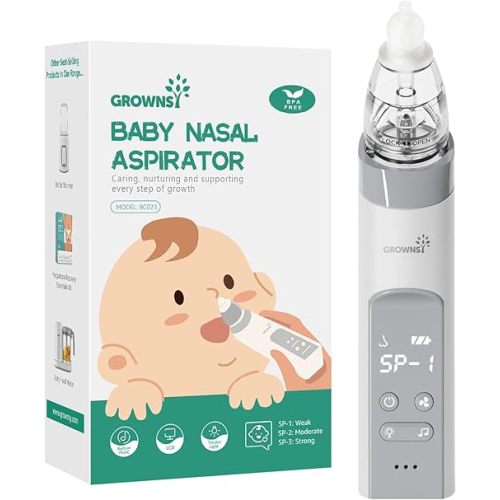 GROWNSY Nasal Aspirator for Baby, Electric Nose Aspirator for Toddler, Baby Nose Sucker, Automatic Nose Cleaner with 3 Silicone Tips, Adjustable Suction Level, Music and Light Soothing Function