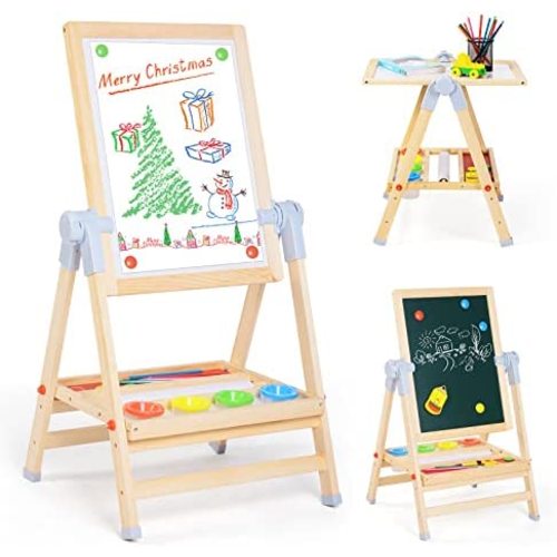 XCSOURCE Art Easel for Kids, 3 in 1 Adjustable Double Sided Drawing Board Whiteboard & Chalkboard Dry Erase Board with Paper Roll, Art Supplies, 360°Rotating Art Table for Toddlers Children Ages 2+