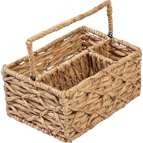 Honey-Can-Do Multi-Use 3-Compartment Wicker Basket Caddy with Handle, Natural STO-09844 Natural Medium