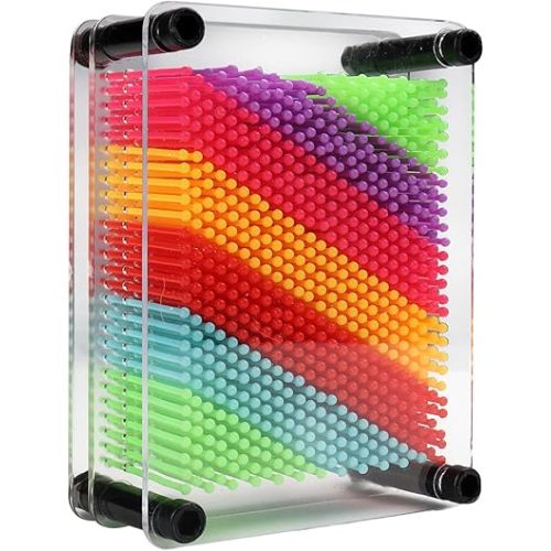 3D Pin Art Toy, Size 3.75” X 5” Unique Metal 3D Pin Art Board Impression Toy for Kids (Rainbow, Plastic)
