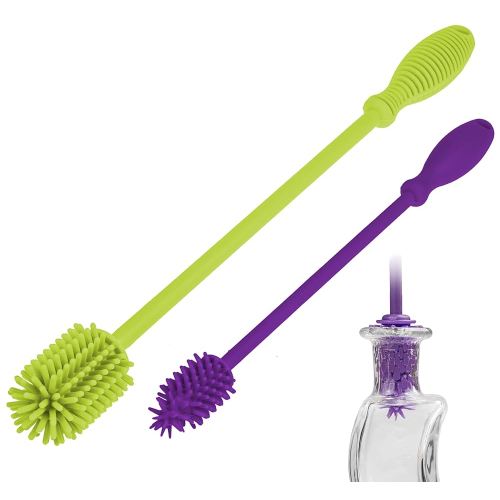A-Brush Silicone Bottle Cleaner Brush, 2 Piece Set, Flexible, Long Handle - Water Bottle Cleaner, Baby Bottle Nipple Brush for Plastic & Glass, BPA-Free Dish Washing Brush A2S Protection