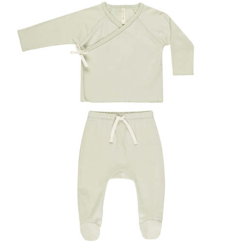 Quincy Mae Organic Wrap Top + Footed Pant Set | Mint
