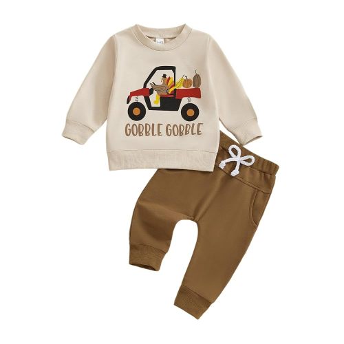 Kuriozud Toddler Baby Boy Thanksgiving Outfit Little Turkey Shirt Long Sleeve Sweatshirt Pants Set Newborn Boy Fall Clothes