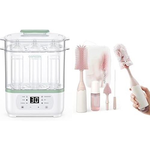 Momcozy Bottle Sterilizer and Dryer & Momcozy Bottle Brush Kit Pink