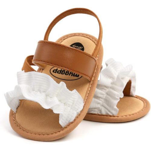 GDSDYM Infant Baby Girls Summer Sandals with Flower Bowknot Soft Sole Newborn First Walker Crib Dress Shoes - 0-6 Months Infant - A02 White/Brown