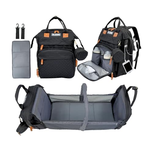 Diaper Bag Backpack with Bonus Reusable Wipes Bag – Baby Bag Backpack with Changing Station, Pacifier Case, & Mosquito Net – Travel Diaper Bag, USB Charging Port, Large Capacity for Boys & Girls